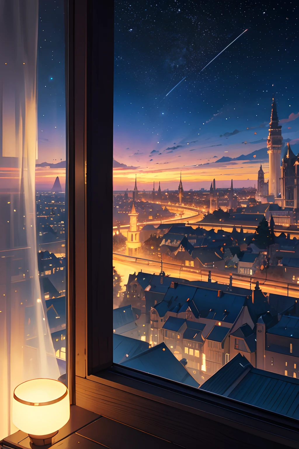 High quality masterpiece ,scenecy,Anime train passing through bodies of water on tracks, Glittering starry sky。Romantic train,Pisif,concept-art,Lofi art style,Reflectors。 By Makoto Shinkai, Lofi art, beautiful anime scenes, Anime landscapes, Detailed scenery —width 672, in the style of makoto shinkai, Makoto Shinkai's style,Detail enhancement