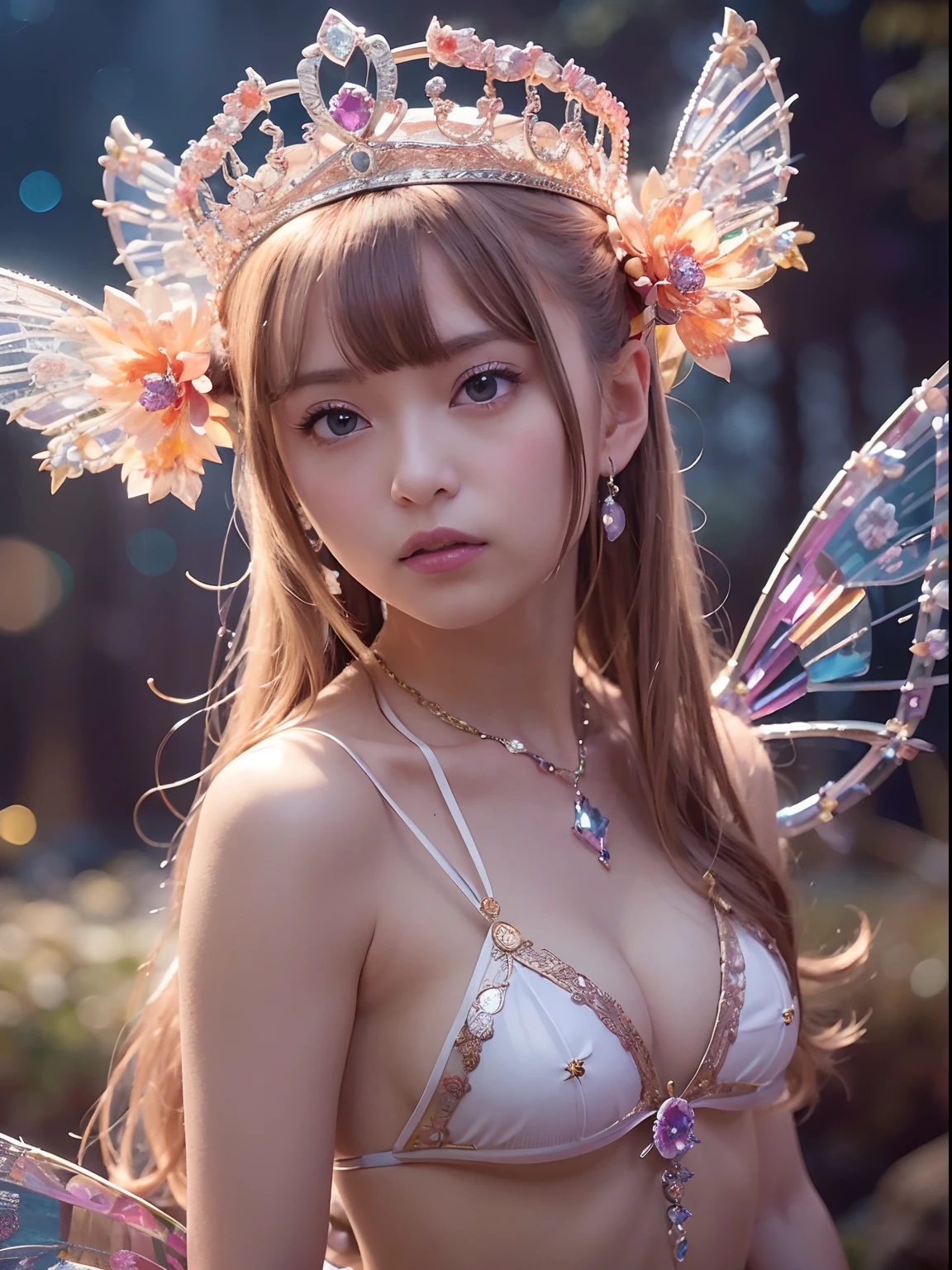 (masutepiece), Professional , ​masterpiece、top-quality、photos realistic , depth of fields （Gemstone Flower Metal Body:1.4),(Matte White、Jewel Gold Weapon、（Gorgeous castle background）、（ultimate beauty girl）、（Flower rainbow fairy wings grow）、（Jewel Flower Metal Body:1.4),Gorgeous Jewel Metal Weapons , Detailed Sword of the Brave ,（ a blond）   ,warhammer 40k ,(（Floral Micro Bikini）)、Particles of light、（Beautiful flower garden background）、 adepta sororitas,Detail and ornate jewel crown、2guys、Brown hair、（Gangle's forest background）、Beautiful Caucasian beauty、dynamic ungle,(((Diamond tiara with detail and luxury)))、a small face、Powerful poses、（Gorgeous castle background）、huge filesize、20 year old beautiful woman、Thin female fingers、Straight long hair、Beautiful Caucasian beauty、Valley、Fairy of Light、Particles of light、