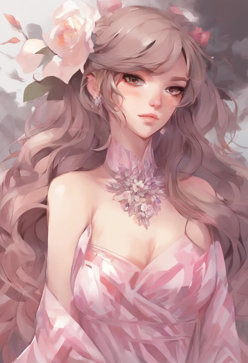 "In this digital artwork, we see a stunning 25-year-old Caucasian woman wearing a lovely pink striped dress. She radiates elegance with her incredibly pretty eyes and wavy brown hair, styled adorablely in a kawaii style. anime on the internet, she gracefully displays her earrings. This digital masterpiece,2d created in the exquisite Guweiz style, depicts her in a Strapless Dress, radiating an understated, coy posture. The smooth, detailed digital painting, reminiscent of Bowater's art style, meticulously brings out the nuances of her dress and her captivating facial features. Paying homage to Artgerm's high-detail technique, this artwork is a stunning full-length 8k portrait of a timeless beauty.", Watercolor, trending on artstation, sharp focus, studio photo, intricate details, highly detailed, by greg rutkowski