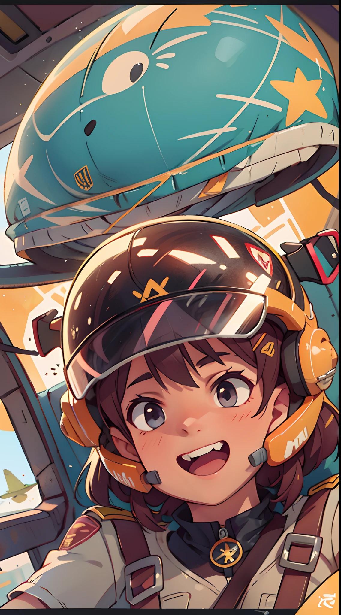 cru, 8k, obra-prima, fundo simples, melhor qualidade, super detalhado, illustration, 1 menino feliz, piloto, olhos pretos, cabelo preto, uniforme laranja, rosto redondo, Chinese, Preparation before take-off, cockpit, corpo inteiro
