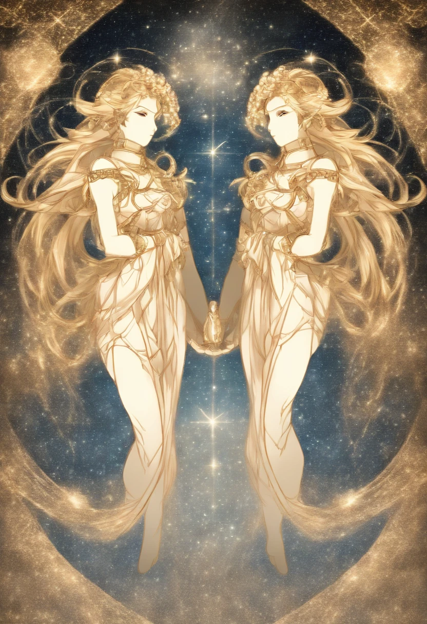 celestial gemini backgroun (drawn in an anime style 1:2).
