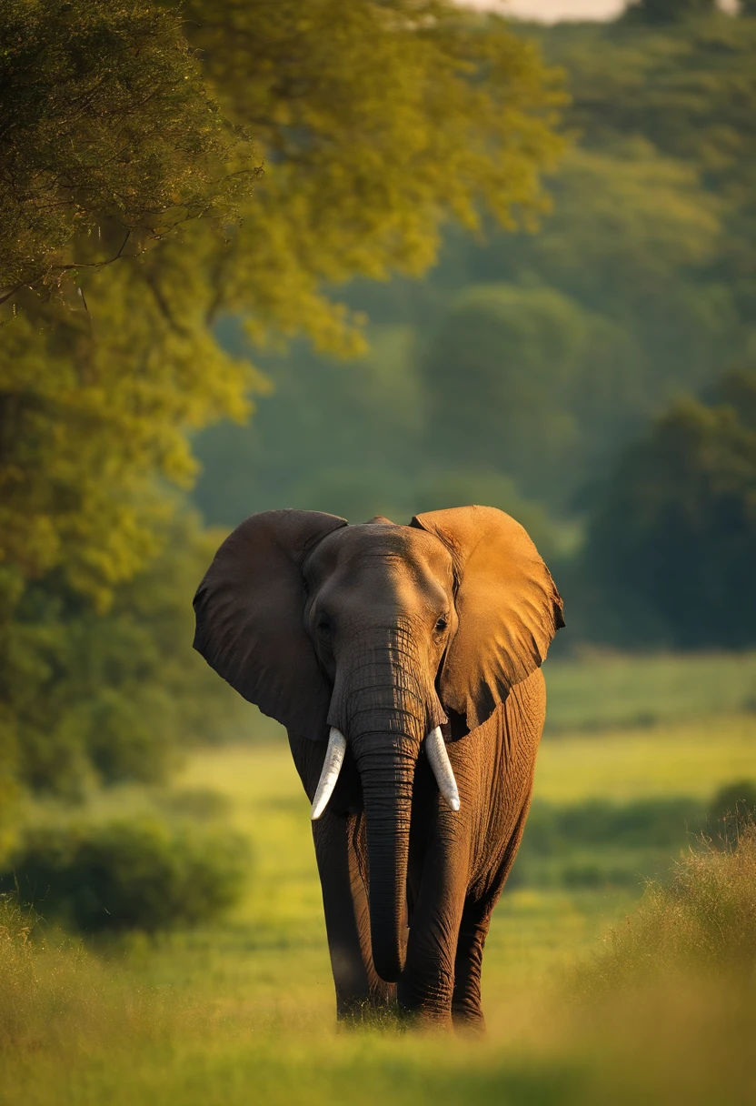 An elephant walks side by side with a speeding car through endless pastures