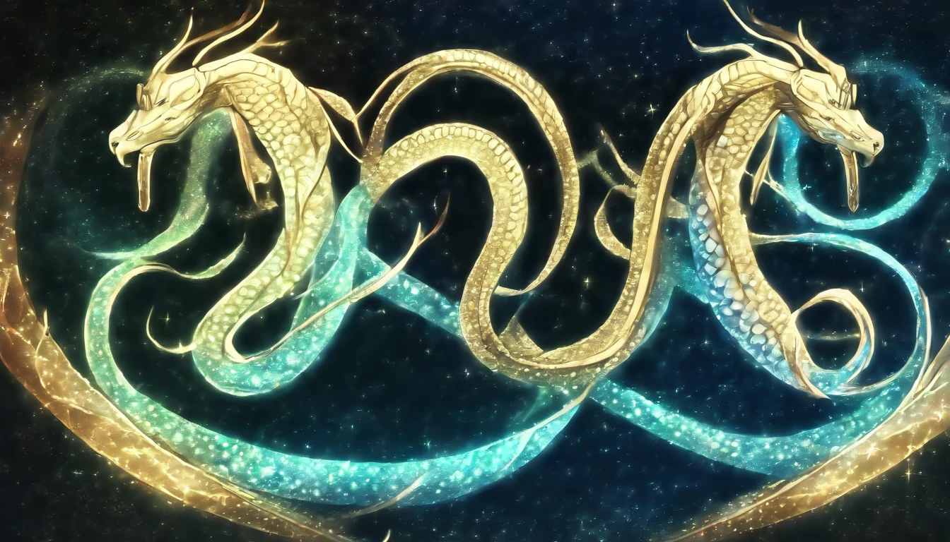 celestial gemini snake background (drawn in an anime style 1:2).