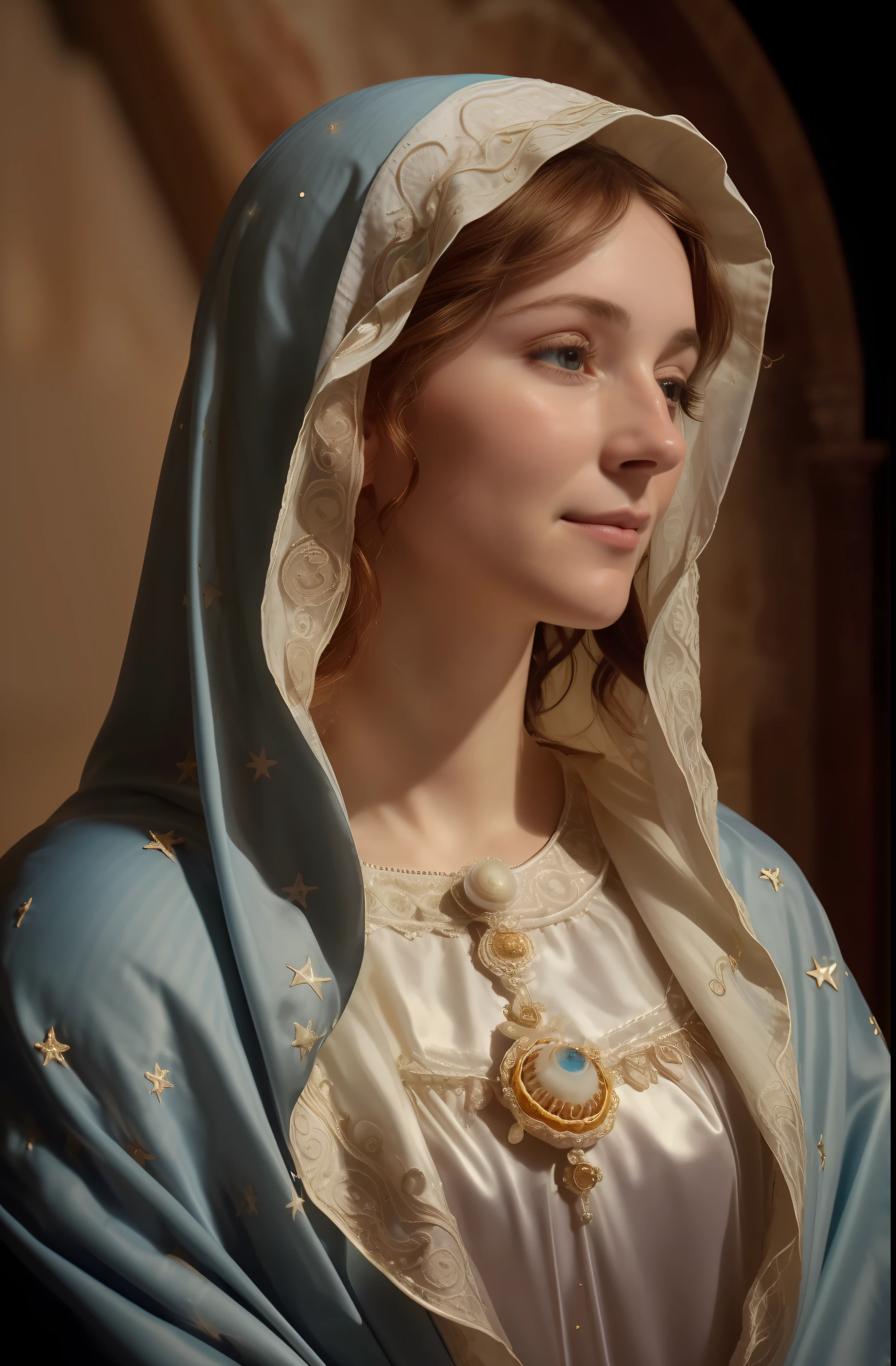 (((Blessed Virgin Mary))) (((20 years old))) (((aspecto muy serio y piadoso. mirada tierna y dulce ))) . obra maestra, (La mejor calidad: 1.2), (super fine: 1.2), illustration, (extremadamente delicado y hermoso: 1.2), movie angle, flotante, (Hermoso ojo de detalle: 1.1), (detalle luz: 1.1), Movie Lights, Cielo delicado, ojos azules, (Cola de caballo alta: 1.1), capa, ojuelos, (luna: 1. 2), (Luz de la luna: 1.1), cielo estrellado, (light particles: 1.1) dibujo, flor. (obra maestra), (La mejor calidad), (fotorrealista:1.3), 8k, Textura detallada de la piel, Textura detallada de la tela, hermosa cara detallada, Detalles intrincados, ultra detallado (cuerpo de cuerpo entero:1.2)