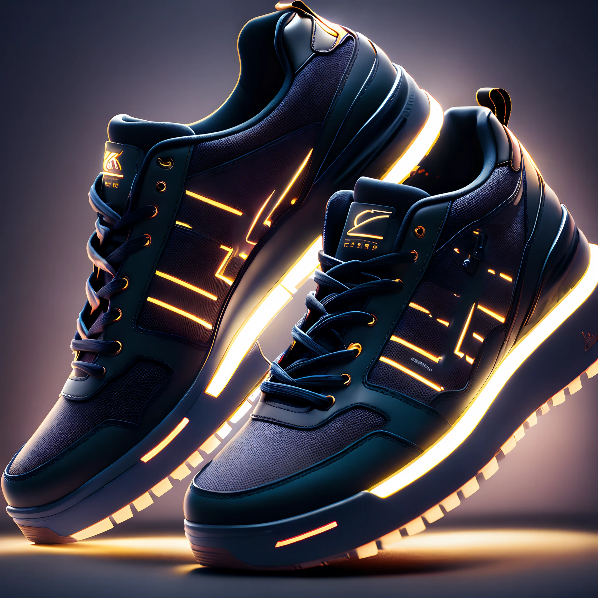 product photography of a cybepunk sneakers, epic render, octane, atmosphere, particles, soft volumetric lights, (backlit:1.3), (cinematic:1.3), intricate details, (ArtStation:1.3)