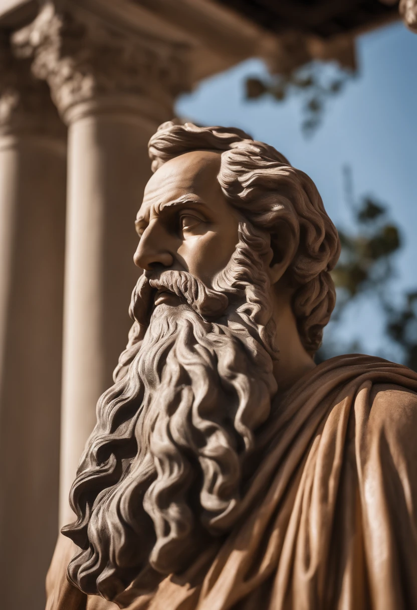 Statue of Greek philosopher strongman with wise beard, backgrownd , 8k,