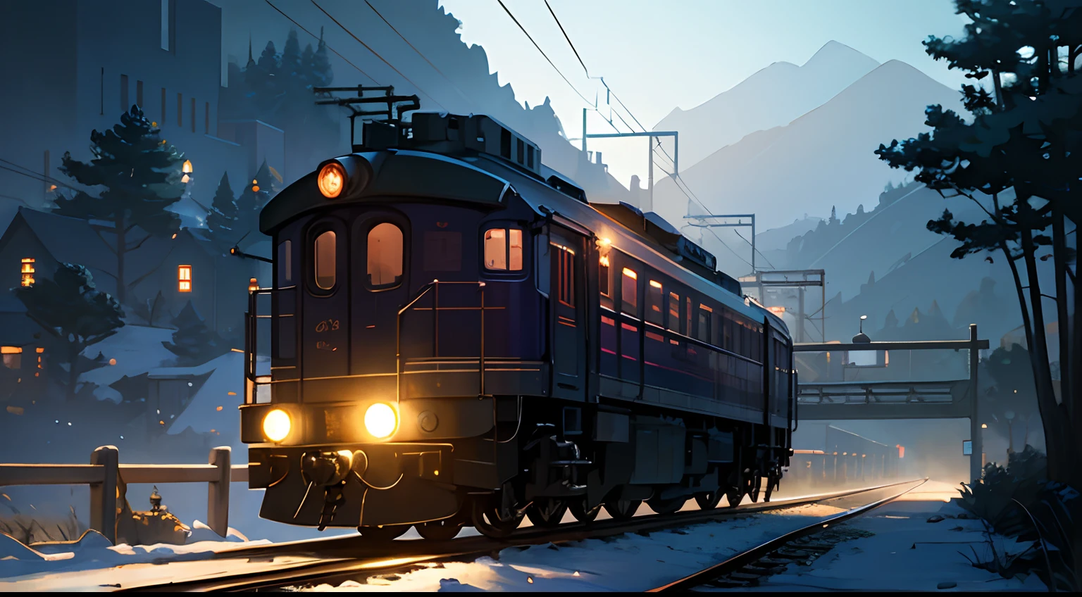 High quality masterpiece ,scenecy,Anime train passing through bodies of water on tracks, Glittering starry sky。Romantic train,Pisif,concept-art,Lofi art style,Reflectors。 By Makoto Shinkai, Lofi art, beautiful anime scenes, Anime landscapes, Detailed scenery —width 672, in the style of makoto shinkai, Makoto Shinkai's style,Detail enhancement