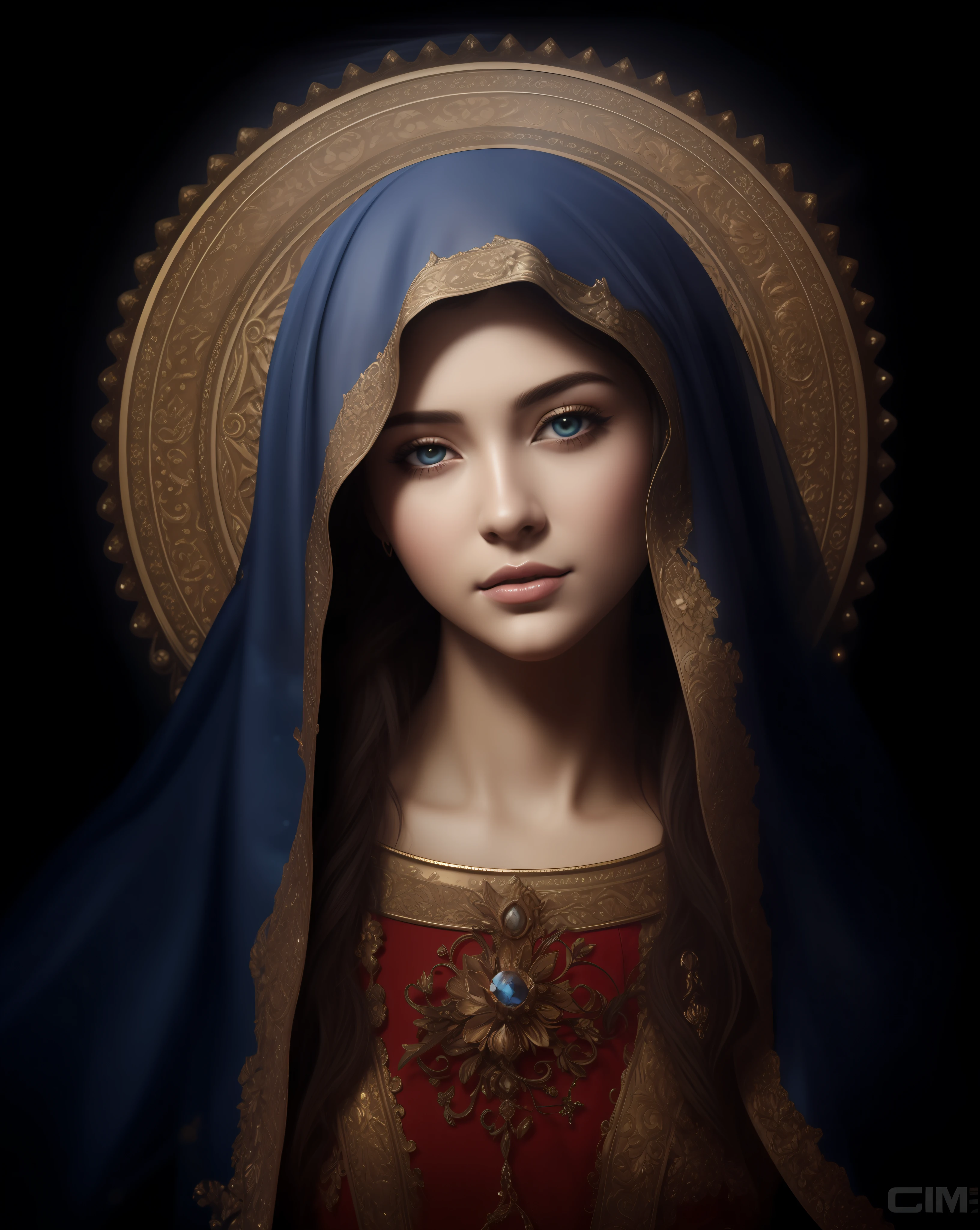 Blessed Virgin Mary. 19 years old, DULCE E INOCENTE MIRADA ANGELICAL, ultra detailed fine art photography, Aura de medianoche, cielo nocturno, Cara hermosa detallada, Dreamy, resplandeciente, retroiluminado, glamur, Mica, sombras, oil on canvas, Pinceladas, Suave, ultra-high def, 8k, Motor Unreal 5, Ultra Sharp Focus, Arte de Alberto Seveso, Artgerm, loish, Sf, Obra maestra de arte intrincada, ominoso, matte paint movie poster, golden ratio, tendencias en CGSociety, intrincado, epopeya, tendencias en Artstation, por artgerm, Altamente detallado, vibrant production cinematic character render ultra high quality model