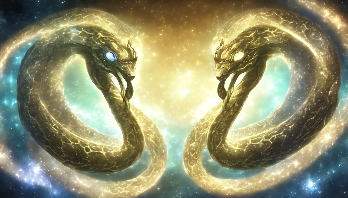celestial gemini snake background (drawn in an anime style 1:2).