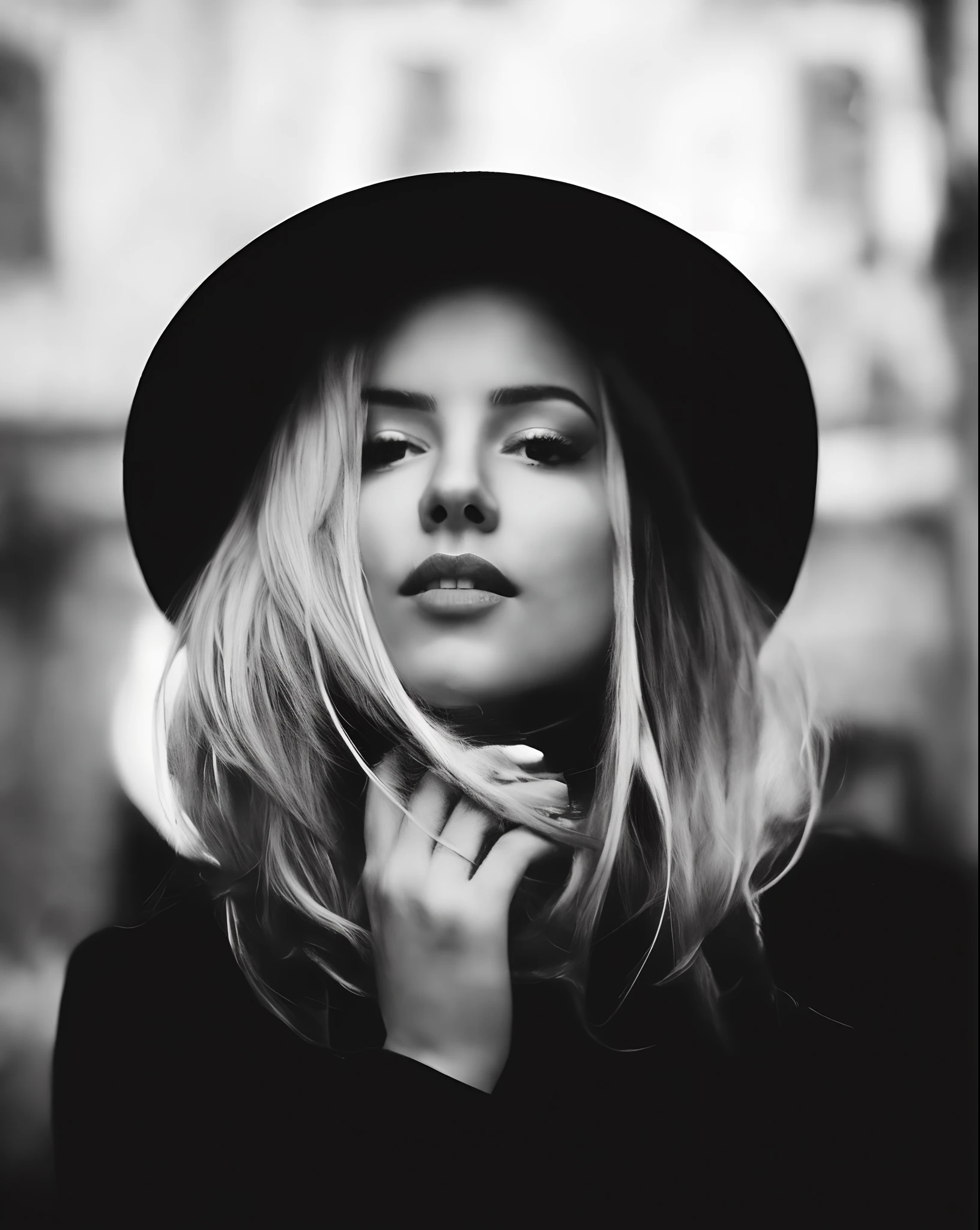 Mujer rubia con sombrero negro y vestido negro posando para una foto, con sombrero, Retrato en blanco y negro, Ella lleva un sombrero, Retrato de 50 mm, con sombrero, con vestido negro y sombrero, chica atractiva, Tonos blancos y negros, Foto de una mujer hermosa, Mujer con sombrero, con sombrero, Retrato en blanco y negro, Retrato de 60 mm, sombrero negro