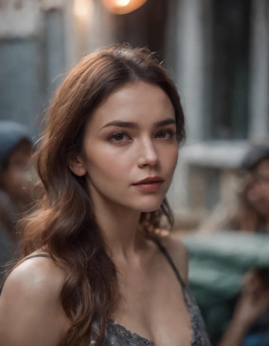 Pretty women wearing piama, slum flats abonded, detailed face, junk, dinamic pose, night, graffiti, poster on wall, liminal space, realistic photo, perfect anatomy, dark cinematic, ambient lighting, 8k, ultra detailed, highly texture, full frame camera shot, masterpiece composition