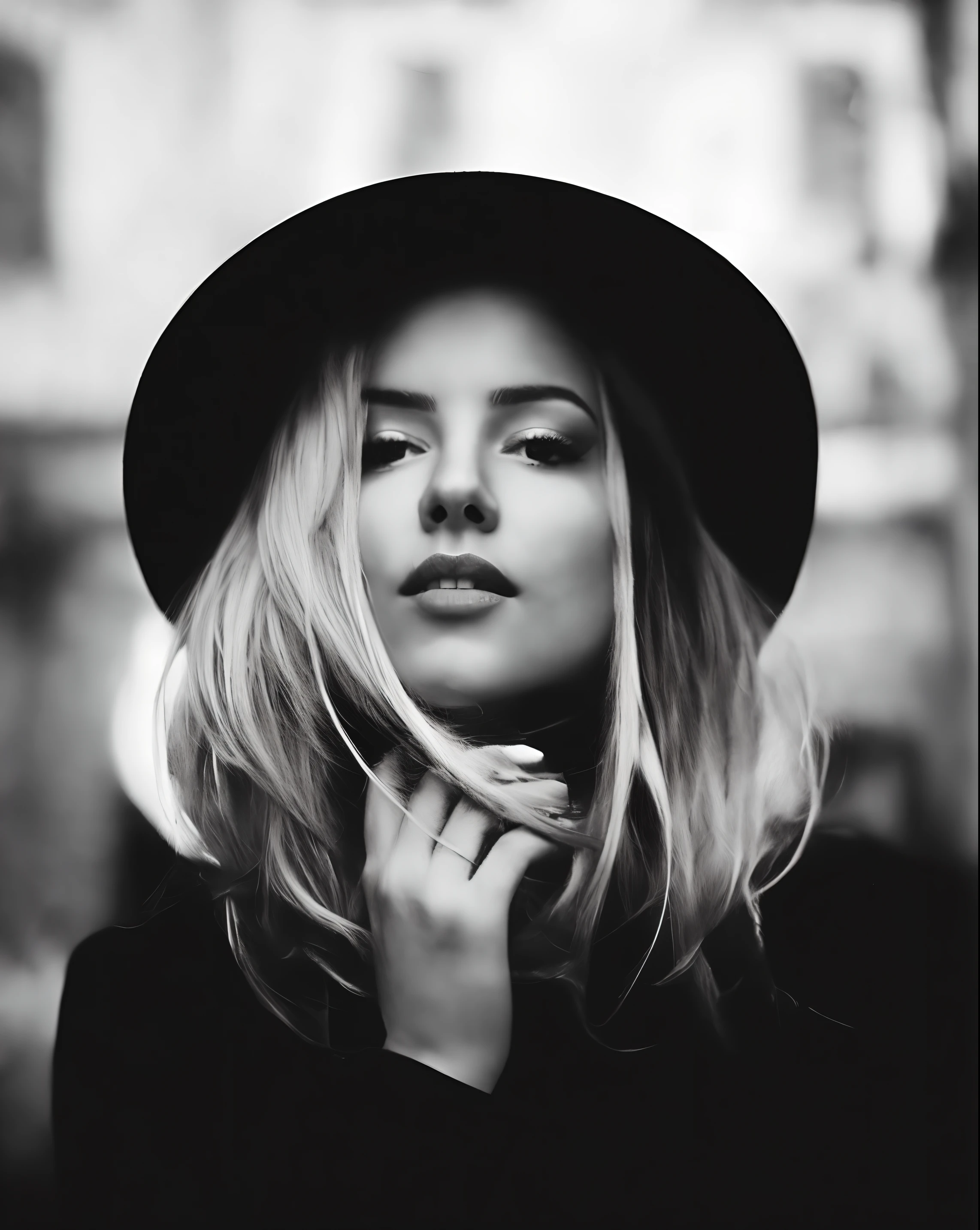 Mujer rubia con sombrero negro y vestido negro posando para una foto, con sombrero, Retrato en blanco y negro, Ella lleva un sombrero, Retrato de 50 mm, con sombrero, con vestido negro y sombrero, chica atractiva, Tonos blancos y negros, Foto de una mujer hermosa, Mujer con sombrero, con sombrero, Retrato en blanco y negro, Retrato de 60 mm, sombrero negro