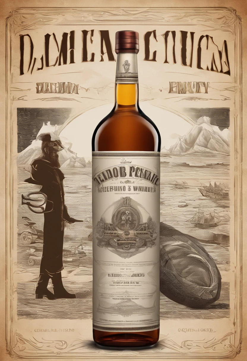 poster for,Mechanical liquor beauty,A bottle of whiskey and a plate of baked sweet potatoes,Creative advertising,Big poster,(English text),Cover of a,Eye-catching title,8K, High quality, Masterpiece, Best quality, k hd, Extremely detailed, voluminetric lighting, Photorealistic