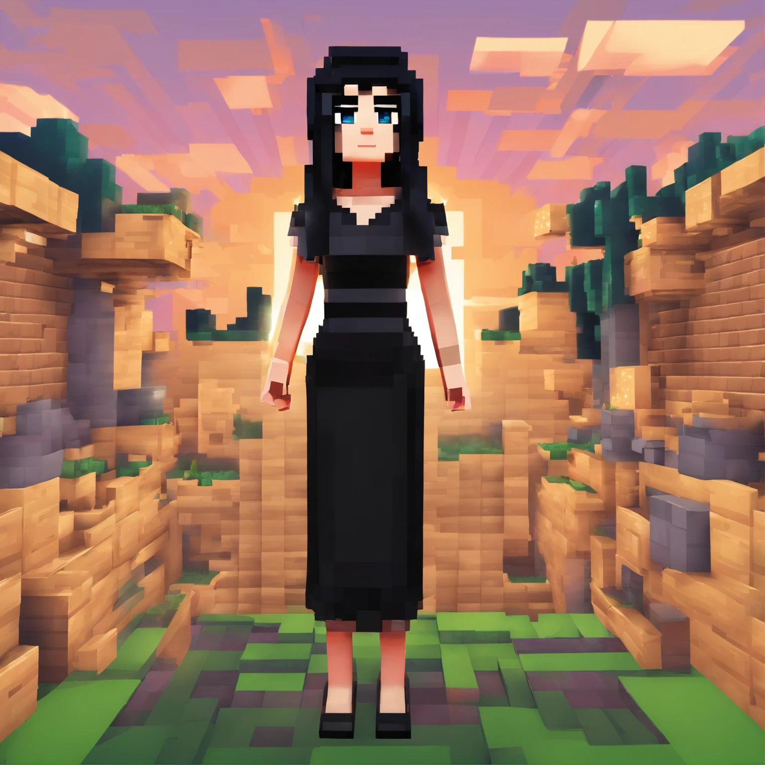 Beautiful girl, Black hair, black dress, Realistic