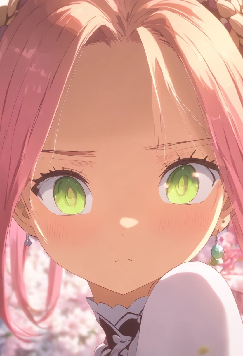 (animation graphic, screencap, woman, Name ((( Re:Zero:1.2 anime lora))), Green eyes, brown hair, sad look) (My name is Julia. characteristics: I am quiet, withdrawn, sensitive, kind, creative, mystical, date of birth: November 25 (Sagittarius) description: gray-brown eyes (appears green), dark brown hair, usually shoulder length, looks cute, height: 164 cm, slim figure, chest size two, seems younger than it really is)