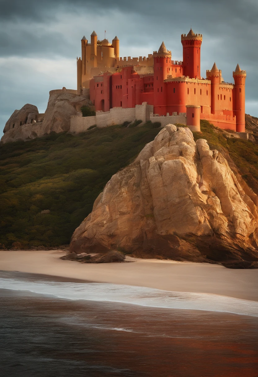 Arafed castle on a hill overlooking the ocean on a cloudy day - SeaArt AI
