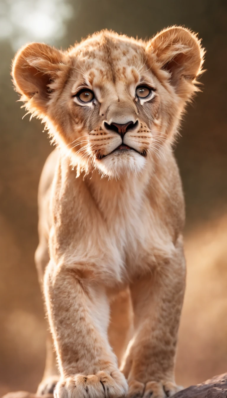 Create an image of a lion cub standing next to a full-grown lion, symbolizing growth and potential. The cub's gaze should be directed upward, towards a starry sky, representing ambition and dreams., extra high resolution, The vibrant, Octane Render, Unreal engine, Alyssa Daniel Model Soft Colors Glossy Candy Colors, full - body, dynamicpose, Full light, Fantasy, deviantart, concept, illustartion, Illustration of a high feeling, illumination, 8K, Masterpiece, Best Quality, reflective fabric, Highly detailed hands, blusher, aesthetic, Fashion sketch