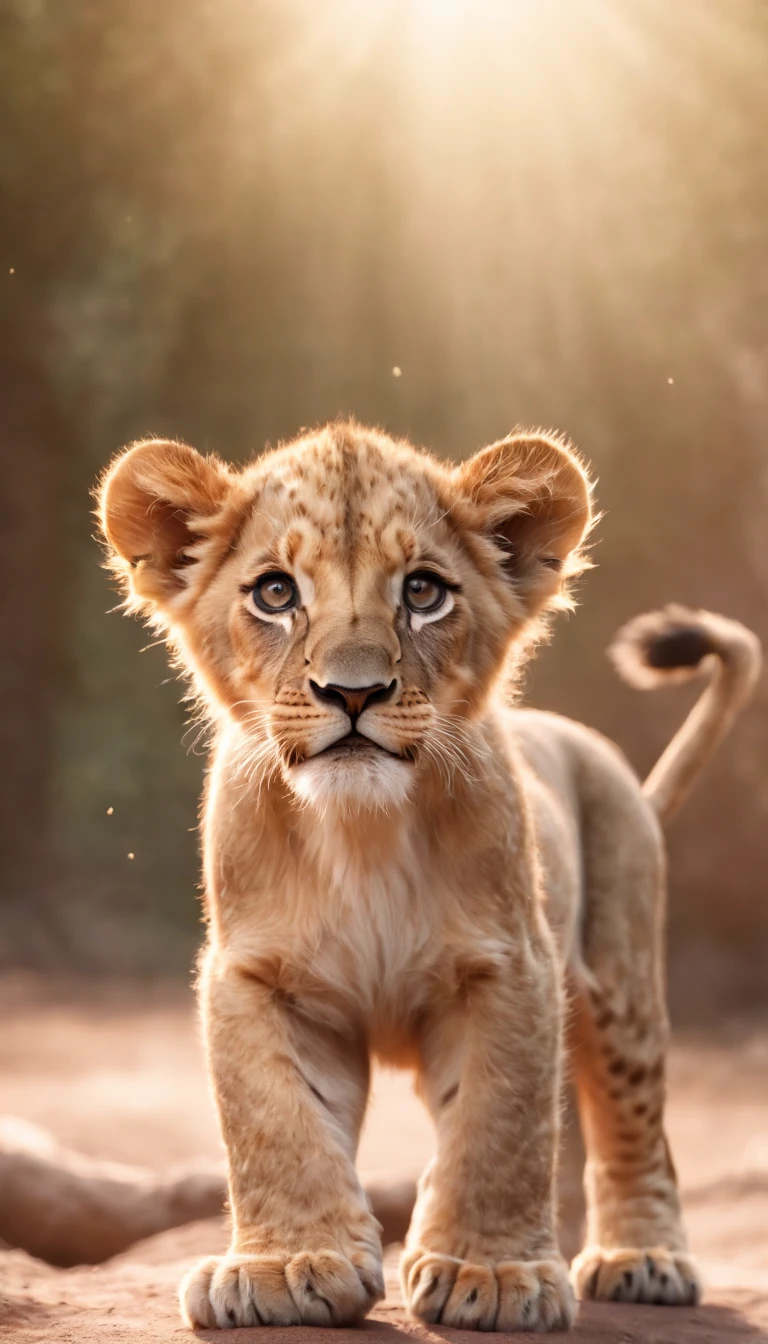 Create an image of a lion cub standing next to a full-grown lion, symbolizing growth and potential. The cub's gaze should be directed upward, towards a starry sky, representing ambition and dreams., extra high resolution, The vibrant, Octane Render, Unreal engine, Alyssa Daniel Model Soft Colors Glossy Candy Colors, full - body, dynamicpose, Full light, Fantasy, deviantart, concept, illustartion, Illustration of a high feeling, illumination, 8K, Masterpiece, Best Quality, reflective fabric, Highly detailed hands, blusher, aesthetic, Fashion sketch