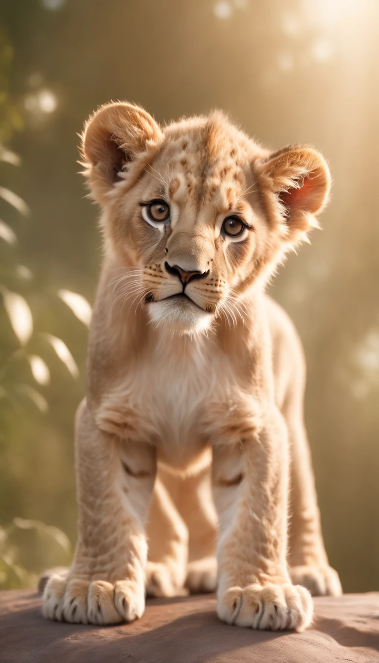 Create an image of a lion cub standing next to a full-grown lion, symbolizing growth and potential. The cub's gaze should be directed upward, towards a starry sky, representing ambition and dreams., extra high resolution, The vibrant, Octane Render, Unreal engine, Alyssa Daniel Model Soft Colors Glossy Candy Colors, full - body, dynamicpose, Full light, Fantasy, deviantart, concept, illustartion, Illustration of a high feeling, illumination, 8K, Masterpiece, Best Quality, reflective fabric, Highly detailed hands, blusher, aesthetic, Fashion sketch