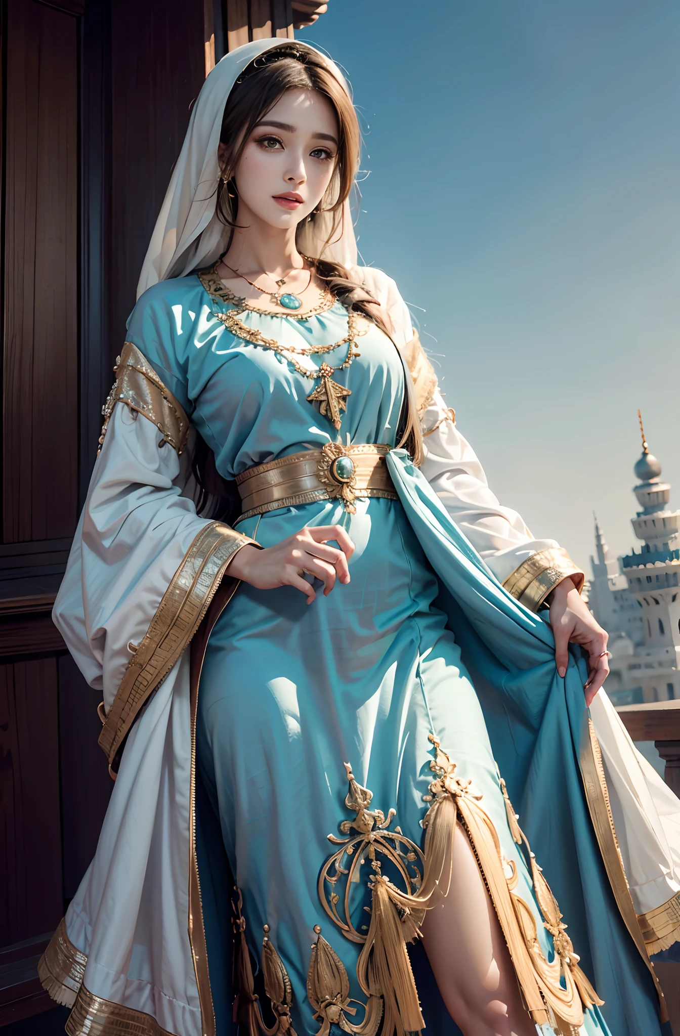 Islamic caftan dress outfit princesse hyper realistic super detailed Dynamic shot master piece