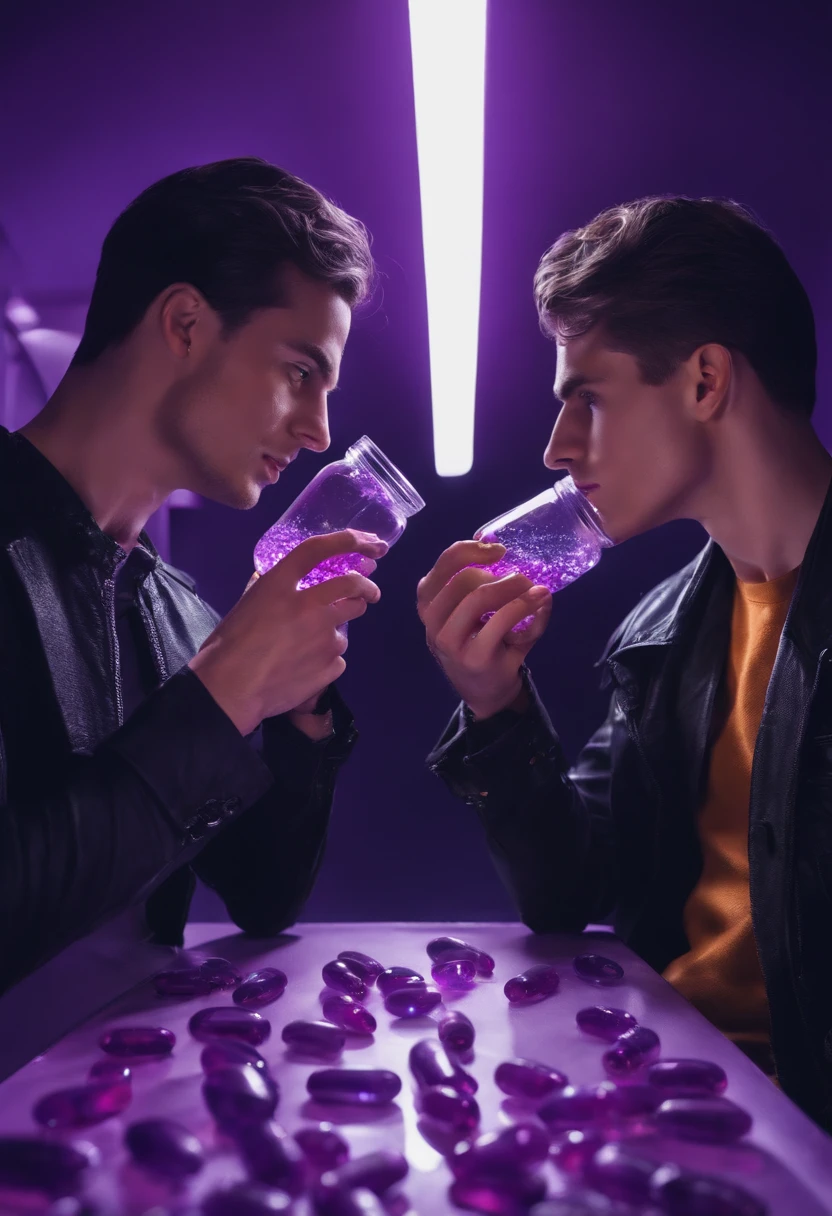 there are two men sitting on a swing in a pool, neon jacuzzi, chillin at the club together, photo taken in 2 0 2 0, barabas miklos and hollosy simon, taken in night club, with octane, high quality upload, sitting in the pool, very very low quality picture, nigth