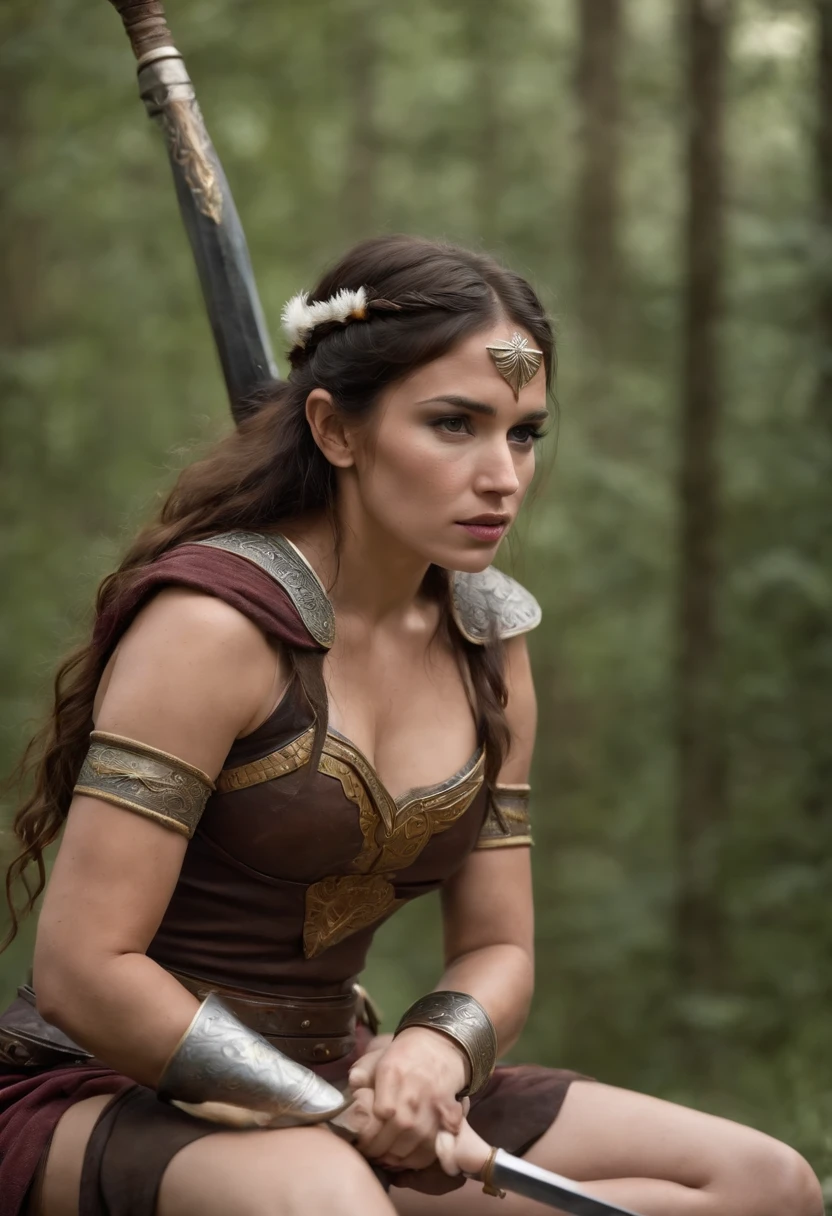 Percy Jackson Universe, Demigod, Daughter of Ares, Camp Halfblood, holding a spear