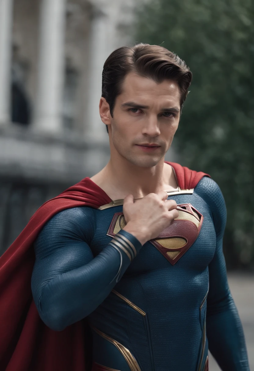 Oma lontra fofa vestindo uniforme do superman voando, 4k, hiper realista