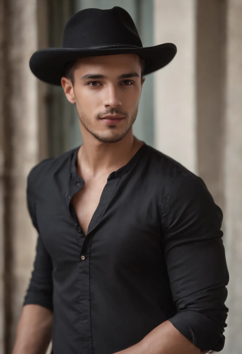 arafed man with a black hat and a black shirt, andres rios, 2 7 anos, 2 3 anos, em torno de 1 9 anos, 2 8 anos, 2 2 anos, 2 9 anos, david rios ferreira, 2 4 anos, Foto realista, imagem de qualidade muito baixa, foto de um homem, mateus 9 5
