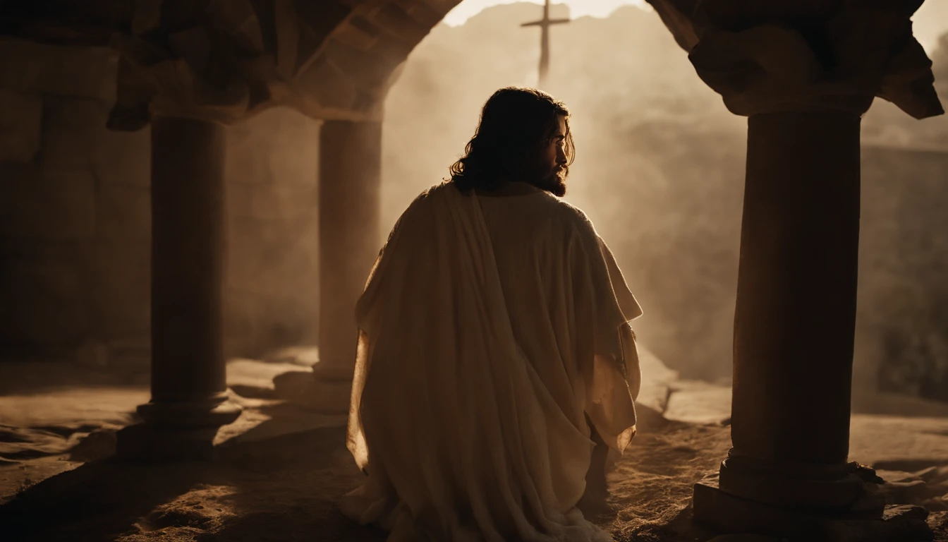 Jesus carregando sua cruz , his robes are torn, ele usa uma coroa de espinhos, Arte sacra