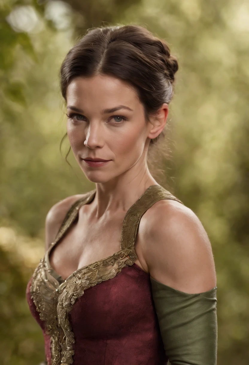 Evangeline Lilly vestida como mulher maravilha, corpo inteiro, pose de luta, hiper realista,4k