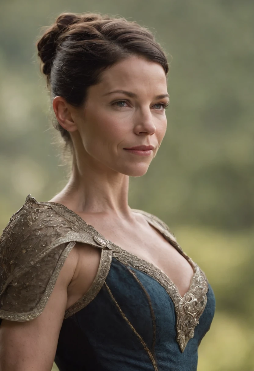 Evangeline Lilly vestida como mulher maravilha, corpo inteiro, pose de luta, hiper realista,4k