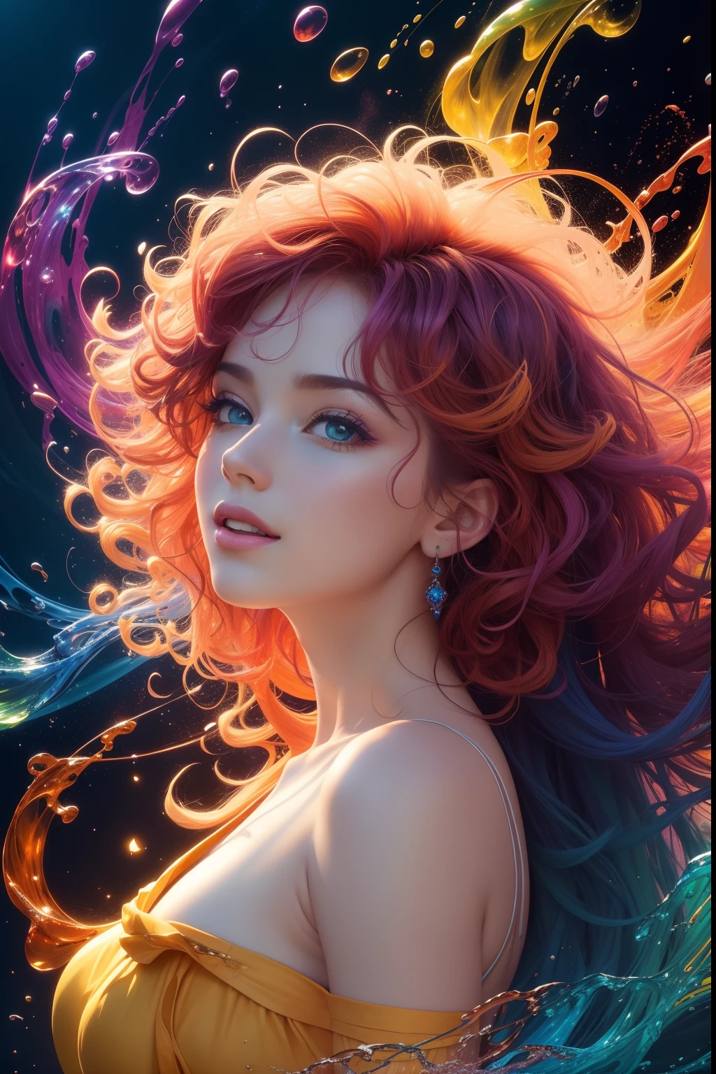 An extremely handsome fitted man completely made out of burning flames and lightnings, short windy hair, wearing a silky flowing shirt, masculine, his whole body is on fire, his skin looks like volcanic lava, expressing agony, in the style of Ilya Kuvshinov and Guweiz, Medium shot, vivid, intricate, highly detailed, insanely handsome, 8K, uhd, Cecile Agnes, Carne Griffiths, digital painting.