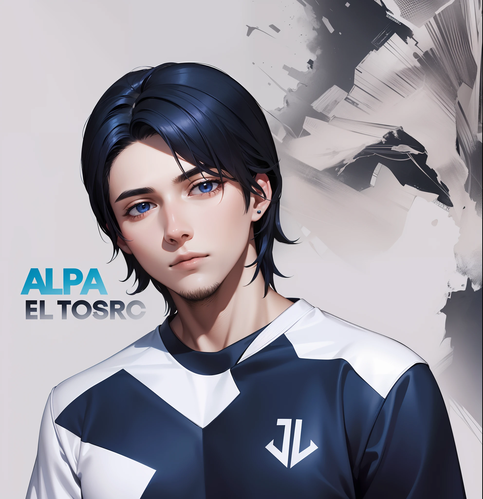 Attractive profile picture, masterpiece, ultra-precise rendering, beautiful and cool young man, dependable young man, savior of the world, simple design, most beautiful image, 4K, blue black hair, wavy hair