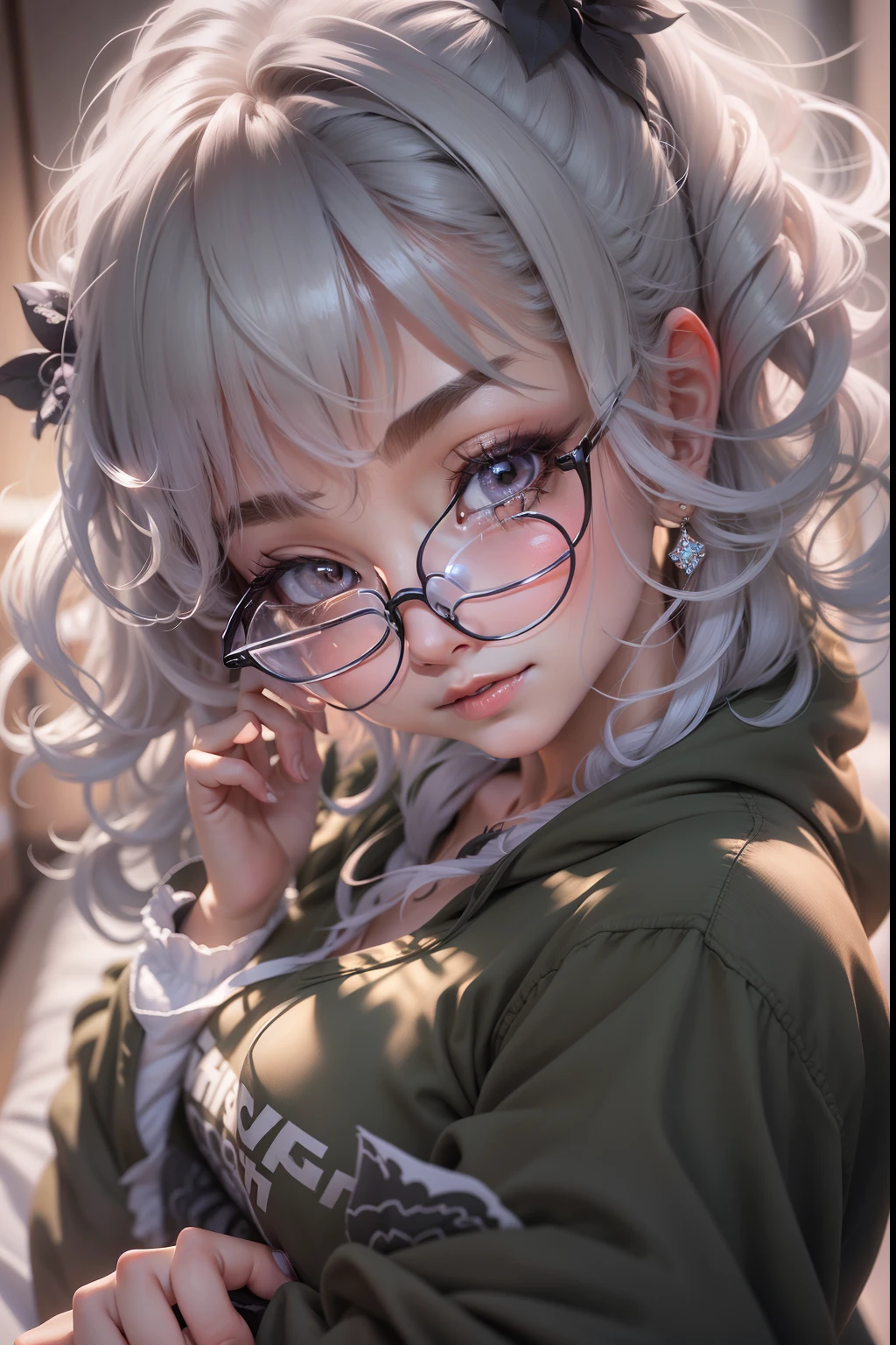 Random Pose, mix4, (8K, raw photograph, topquality, tmasterpiece: 1.2), (realisitic, realisitic: 1.37), Girl sitting on the couch, Professional lighting, photon mapping, Radio City, physical based rendering, Brunet gradient, white colored hair, Short curls, a handsome, Girl with, Black hoodie, high quality photograph, hight resolution, 1080p, (Clearface), (detailed facial description), (detailed hand description), (tmasterpiece), (exquisite CG), Extreme light and shadows, messy hair, tmasterpiece, lush detail, (fine facial traits), (Photos of the highest quality), (tmasterpiece), (A detailed eye), Look in front of you, Thin Clavicle, Average Breasts、Cute、Portrait of a Hyperrealist Woman by David Hockney and Alphonse Mucha、Fantasy art、photorealestic、dinamic lighting、Art Stations、Poster for、voluminous lighting、Very detailed face、4 thousand.、Award-winning、、1girl in、Dark、deep-shadows、Lowkey、(Formula Service:1.4)、hairlong、dark-haired、actress、TOKYOcty、exteriors、tmasterpiece、topquality、Portrait of a girl、eyeglasses、yukata