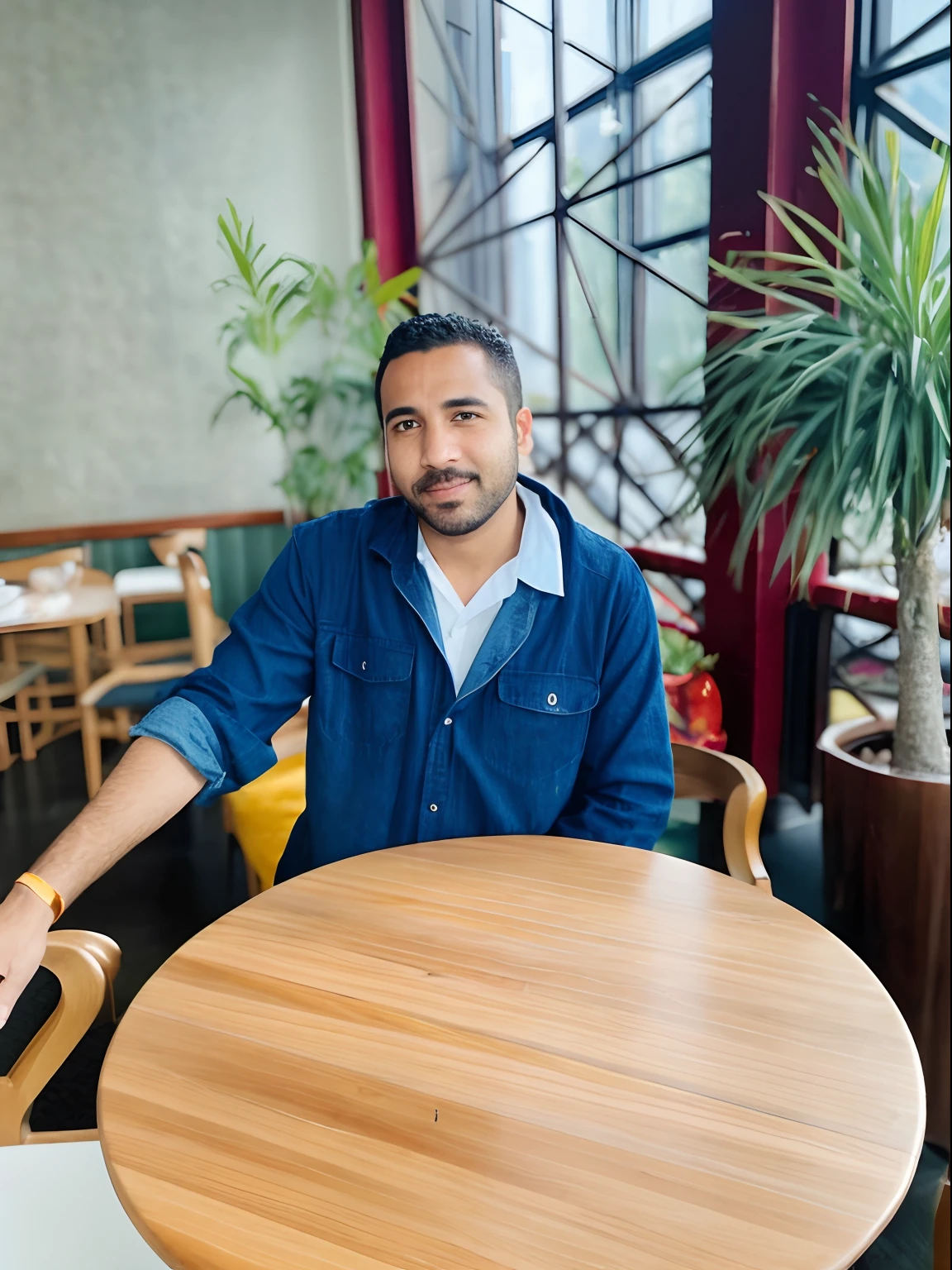 homem arafed sentado em uma mesa em um restaurante com uma planta, sentado em uma mesa cor de mocha, Condutor de Ene, sentado em uma mesa, Arte em primeiro plano : Eloy Morales, Directed by: Juan O'Gorman, standing in a restaurant, Directed by: Alejandro Obregon, sentado em cima de uma mesa, sentado em uma mesa, foto retrato, david rios ferreira