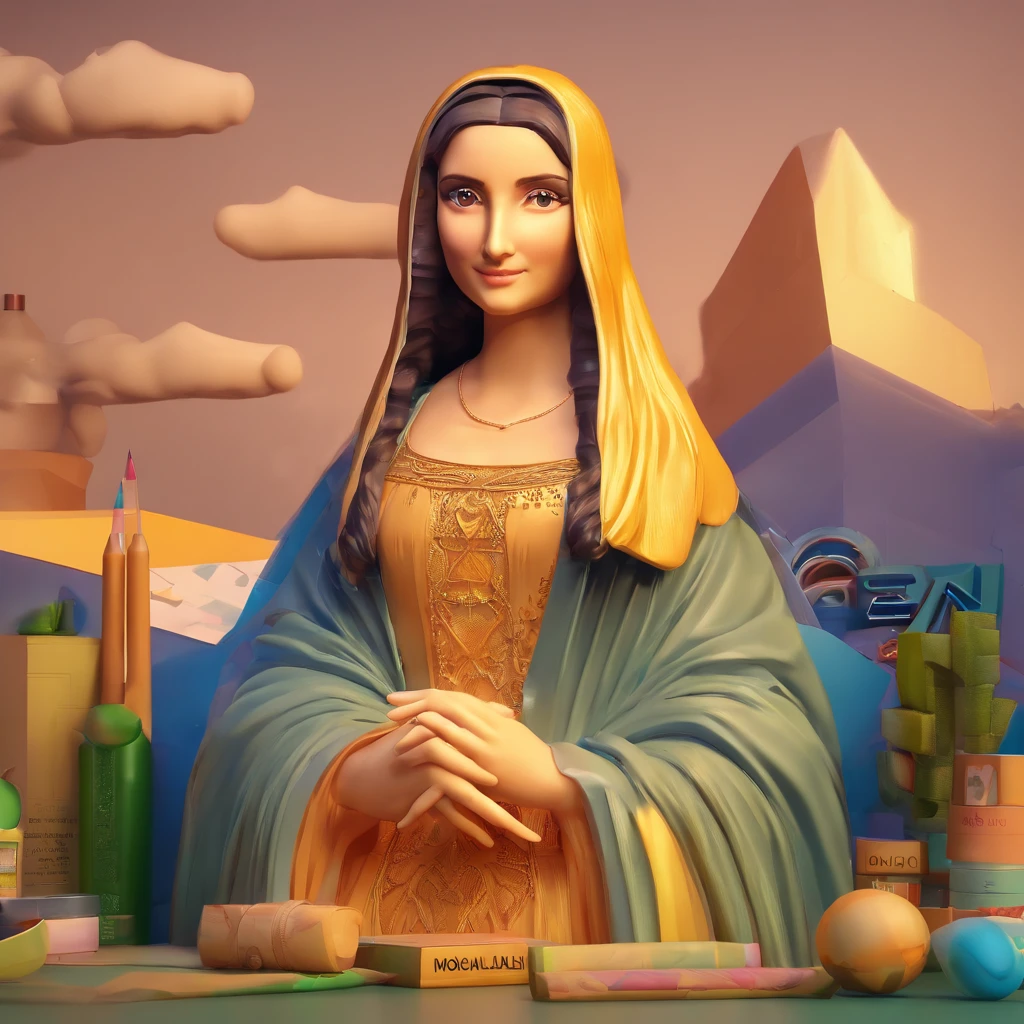 mona lisa super bonito IP por pop mart, olhos brilhantes, querubim,Vestidinho branco, argila, Modelos, um brinquedo de caixa cega, Brilhante e delicado,fundo limpo, Bom brilho, 3D rendering of,best quality,