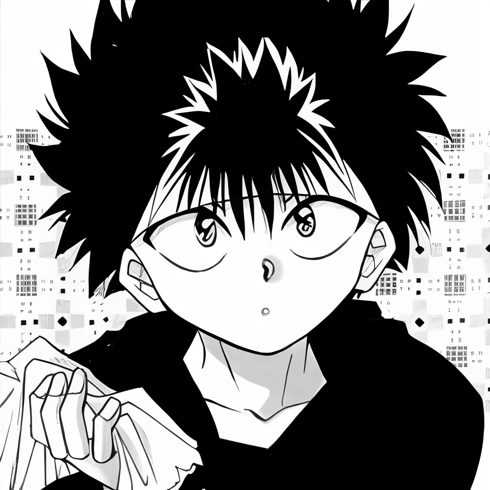 a black and white image of a boy with glasses holding a cell phone, with index finger, inspired by Yumihiko Amano, manga style of kentaro miura, killua zoldyck black hair, kentaro miura manga style, kentaro miura manga art style, kentaro miura!, inspired by Yukihiko Yasuda