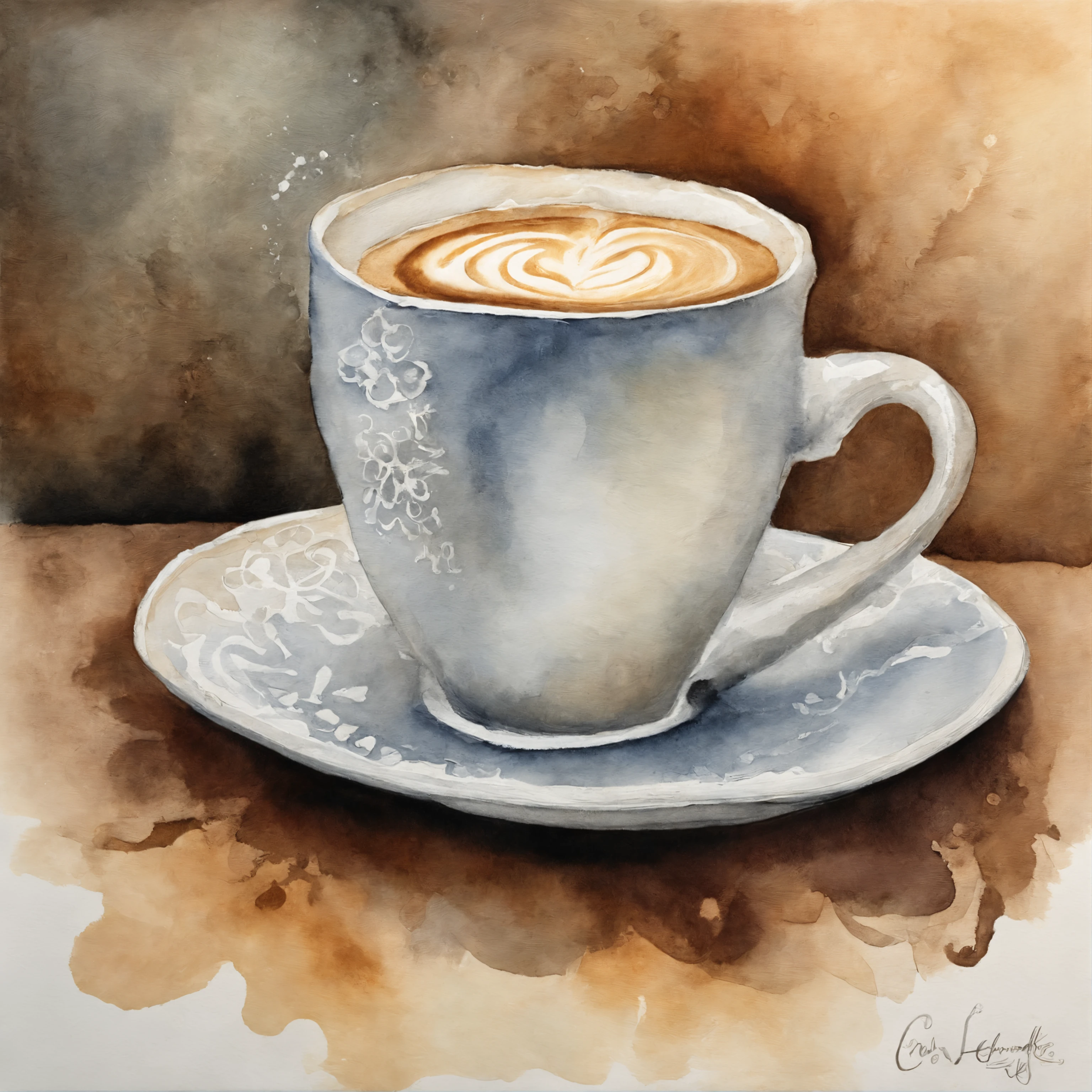 steamed milk into a cup of espresso, forming intricate patterns and designs, the scene bathed in soft cafe lighting, the anticipation of a perfectly crafted latte art, a cup