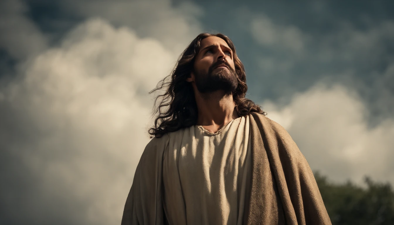 Jesus caminhando, triste, Looking Up The Sky , Arte sacra