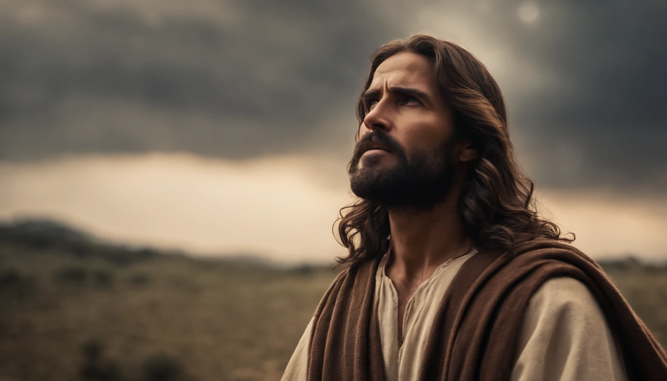 Jesus caminhando, triste, Looking Up The Sky , Arte sacra