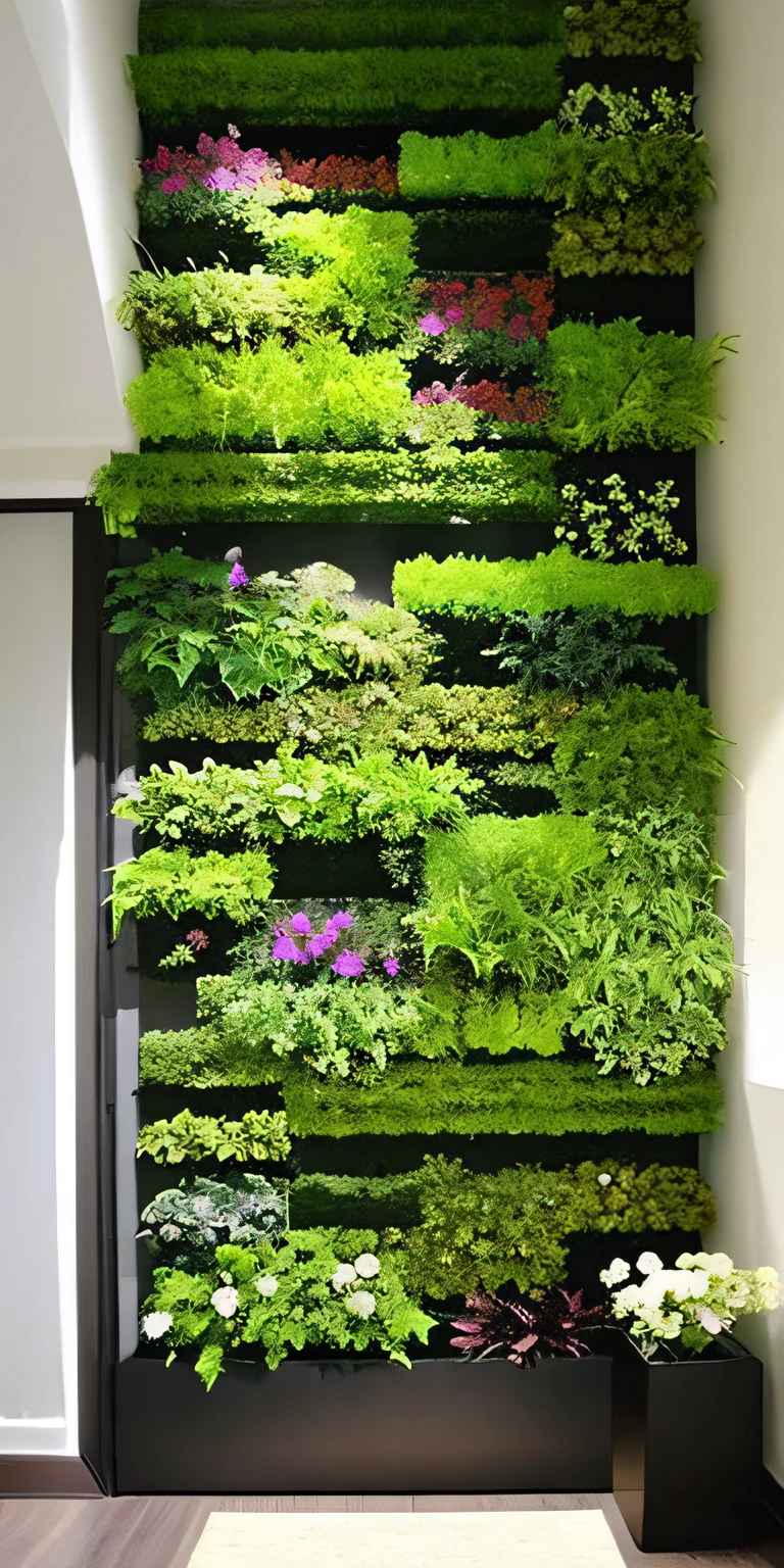Imagine a vertical garden in a small space, com belos arranjos e com flores maravilhosa, a lot of light and this gives the feeling of a lot of peace