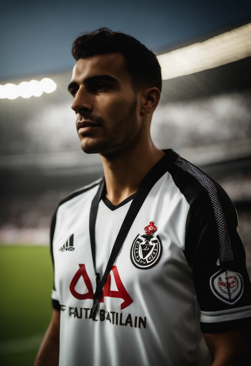 retarto classico de um pai com camisa do corinthians Paulista num estadio de futebol