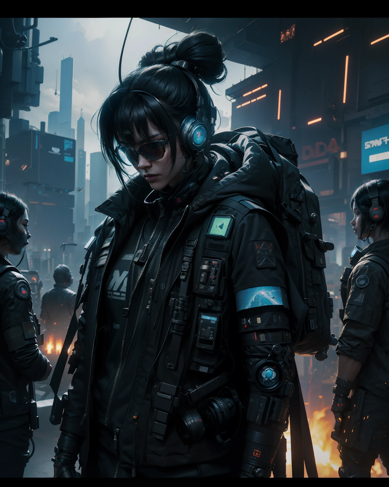 Hyperrealistic, Unreal engine, 3d, (Medium Shot), (Cyberpunk Army Signals Core), (Cyberpunk Meta-Gnome Soldier wearing HighTech Headphones) , (Cyberpunk Satellite Phone), (Long Antena from backpack), (Holding) a Scifi (Satellite Phone), in the Holographics Hyperspace Metaverse 50mm, Ray Tracing, UHD