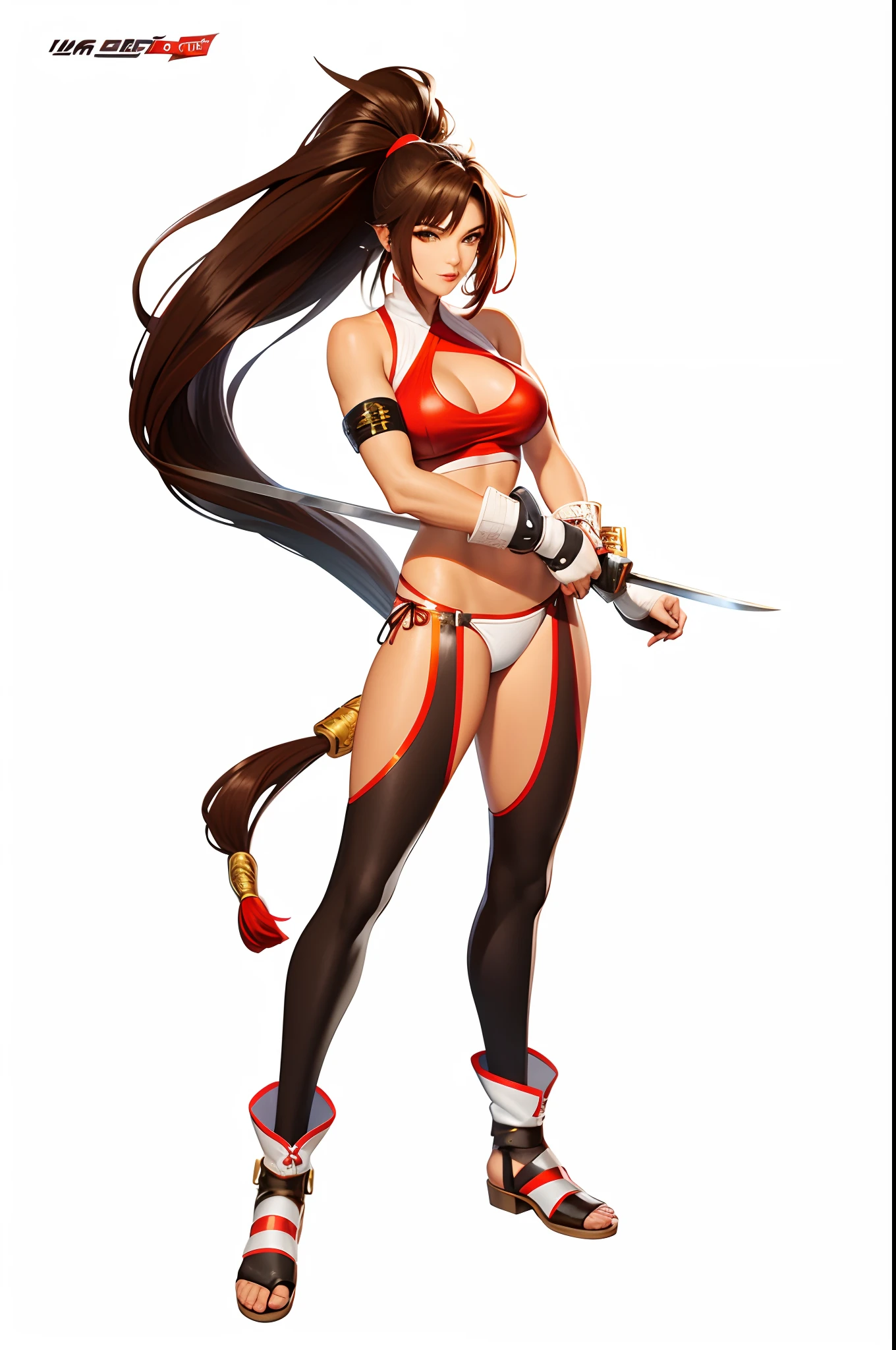 A woman with long hair and a bikini top holds a sword, mai shiranui, kunoichi, ff Tifa, fighting game character, 《king of fighter》role, fox nobushi, Tifa Lockhart, Akali, Katana Zero video game character, portrait of tifa lockhart, tifa lockheart, female anime character, Charming Tifa Lockheart