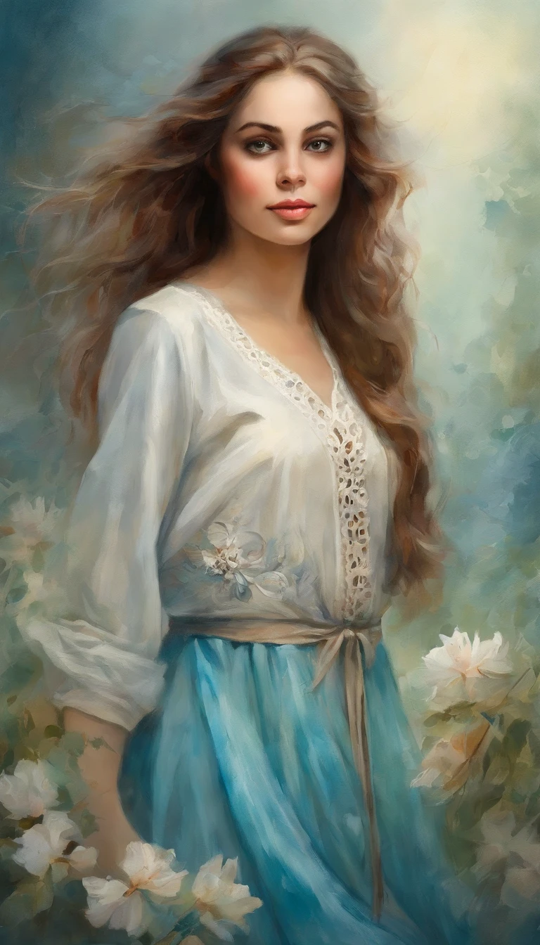 (best qualtiy，tmasterpiece), Beautiful teenage girl, beautiful goddess, ((The shirt, long  skirt, semi transparent, Floral)), Beautiful Hair Accessories, Maple Grove, Detailed scene, the night, starrysky, cold light, (cyan colors, white colors), ((From the side Side)), ((full body Esbian)), ((Realistic))