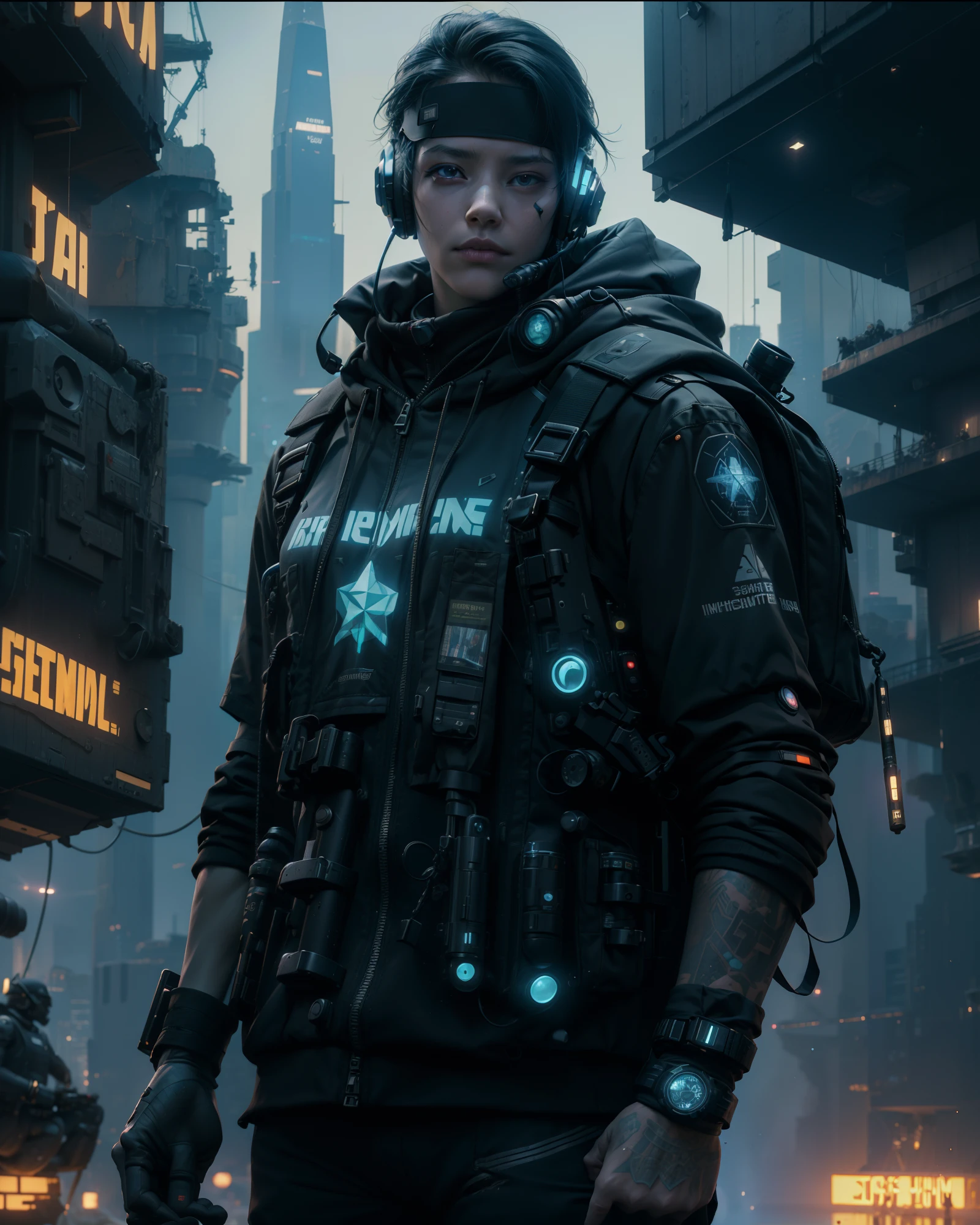 Hyperrealistic, Unreal engine, 3d, (Medium Shot), (Cyberpunk Military Communication Team), (Cyberpunk Meta-Gnome Soldier wearing HighTech Headphones) , (Cyberpunk Satellite Phone), ((Long Antena coming out from backpack)), (Holding a Scifi (Satellite Phone) in Hands), in the Holographics Hyperspace Metaverse 50mm, Ray Tracing, UHD