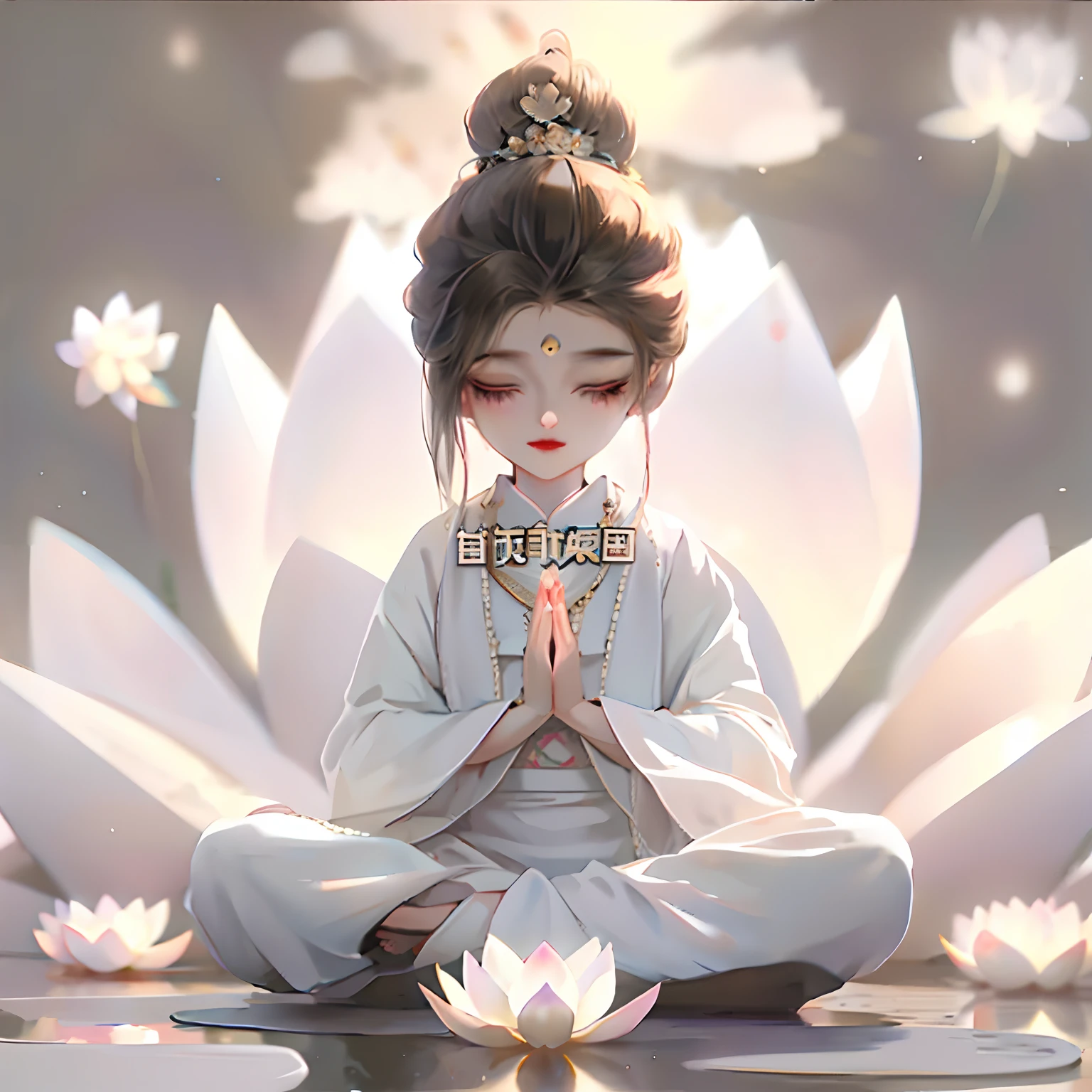 Anime girl meditating in lotus position，The background is a lotus flower, Guviz, Guviz-style artwork, trending on cgstation, guweiz masterpiece, sitting on a lotus flower, anime beautiful peace scene, serene illustration, By Li Song, Cai Xukun, author：Li Fangying, author：Qu Leilei, standing gracefully upon a lotus