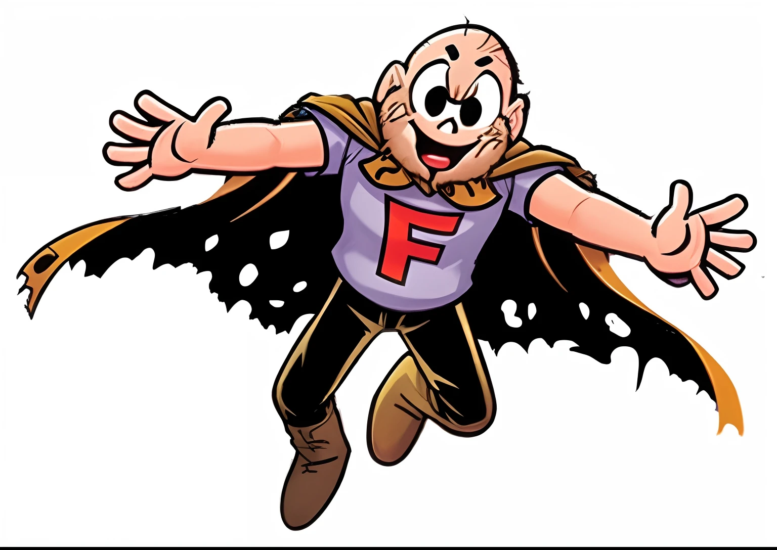 um personagem de desenho animado com barba e capa, inspirado em Al Feldstein, Filmagem, furafinidade!!!!, furafinidade, filmation animation, inspirado em Harvey Kurtzman, friday night funkin, inspirado em Peter Bagge, Fanart, Jajaboonords Flipjimtots, character is flying, Steve purcell, papiro