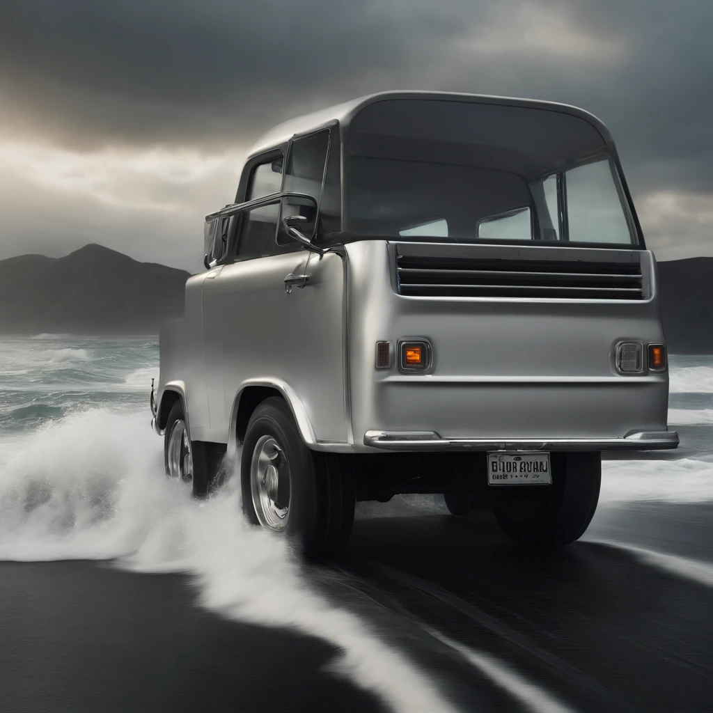 Silver Surfer Truck, (Silver surfer surfing on top of a truck) , Silver Hero, personagem prata, Todo em metal, maravilha, Dc, realista, super detalhes, Design Intelligence, Silver surfer surfing on top of the truck body with sea waves inside the body, Matrix price, estilo velozes e furiosos, close no surfista em. Top of the truck, ondas dentro da carroceria, Utopia, irreal, Motor irreal, alta tecnologia, Ultra qualidade realista, pele perfeita, Rendered in 12K resolution, hiper detalhado, ice truck, hero in. Top of the truck, [Surfer on top of truck] metal surfer surfing