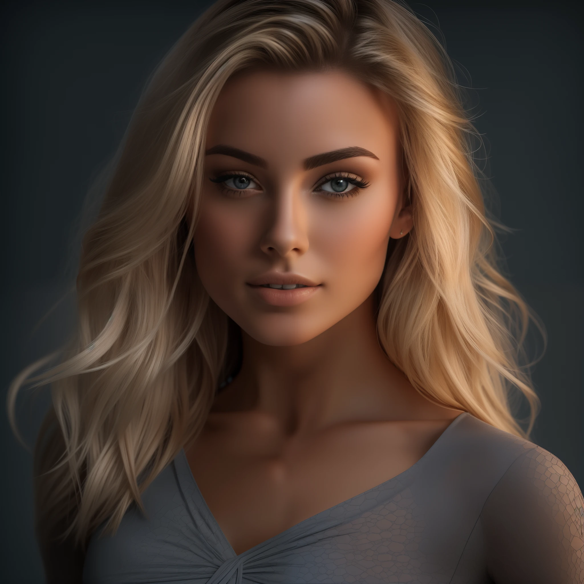 Front bodyshot of 25yo European woman, pointing at camera, blonde hair, serious, (amazing skin detail: 1.4), (natural skin: 1.2), (pores: 0.6), makeup, (detailed eyes: 1.2), black background, studio, light border, dark atmosphere, (bokeh: 1.2), photography, cinematic, photorealistic, ultrarealistic, fit girl, skintight dress, perfect figure